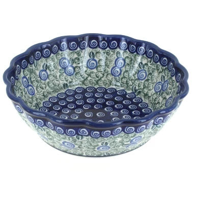 Blue Rose Polish Pottery 1278 Zaklady Medium Scallop Bowl 7 Blue Rose Polish Pottery 1278 Zaklady Medium Scallop Bowl - Image 5