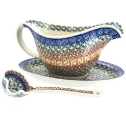 Blue Rose Polish Pottery 239-561 Ceramika Artystyczna Gravy Boat With Ladle -Blue Rose Pottery Store GUEST 03ebe60e 333e 406f 829d e9347eb4ee17