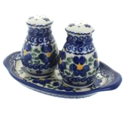 Blue Rose Polish Pottery 42 Vena Salt & Pepper Shakers With Tray -Blue Rose Pottery Store GUEST 055d4c87 654a 4061 b8d3 ff5753a47eff
