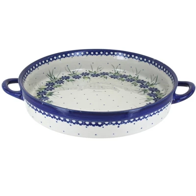 Blue Rose Polish Pottery 182 Vena Large Round Baker With Handles 6 Blue Rose Polish Pottery 182 Vena Large Round Baker With Handles - Image 4