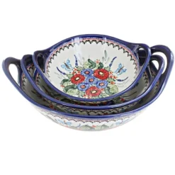 Blue Rose Polish Pottery 1347-1813-1814 Zaklady Bowl Set