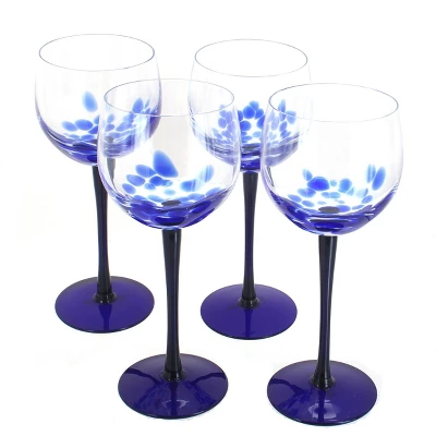 Blue Rose Polish Pottery Hand Blown Large Wine Glass Set 4 Blue Rose Polish Pottery Hand Blown Large Wine Glass Set - Image 2
