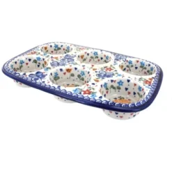 Blue Rose Polish Pottery 335 Vena Muffin Pan