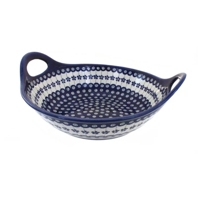 Blue Rose Polish Pottery 1347 Zaklady Deep Bowl With Handles 4 Blue Rose Polish Pottery 1347 Zaklady Deep Bowl With Handles - Image 2