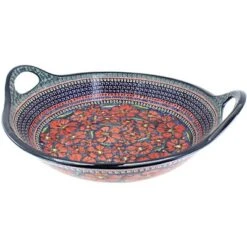 Blue Rose Polish Pottery 1348 Zaklady Large Deep Bowl With Handles