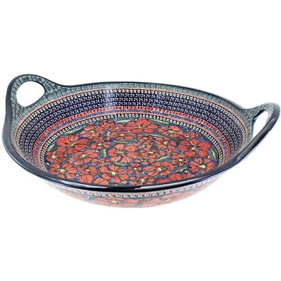 Blue Rose Polish Pottery 1348 Zaklady Large Deep Bowl With Handles 3 Blue Rose Polish Pottery 1348 Zaklady Large Deep Bowl With Handles