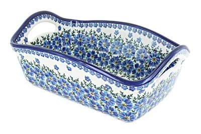 Blue Rose Polish Pottery 2003 Zaklady Basket With Handles 5 Blue Rose Polish Pottery 2003 Zaklady Basket With Handles - Image 3