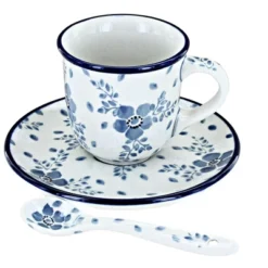 Blue Rose Polish Pottery B10-A93 Ceramika Artystyczna Espresso Cup & Saucer With Spoon -Blue Rose Pottery Store GUEST 1068f98b 6ba1 4c67 9295 543e04563eb3