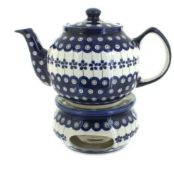 Blue Rose Polish Pottery 596-67 Zaklady Teapot With Warmer