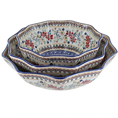 Blue Rose Polish Pottery M1000 Manufaktura Serving Bowl Set 6 Blue Rose Polish Pottery M1000 Manufaktura Serving Bowl Set - Image 4