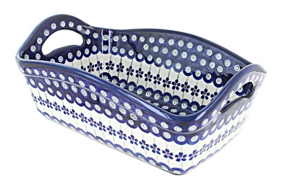 Blue Rose Polish Pottery 2003 Zaklady Basket With Handles 4 Blue Rose Polish Pottery 2003 Zaklady Basket With Handles - Image 2