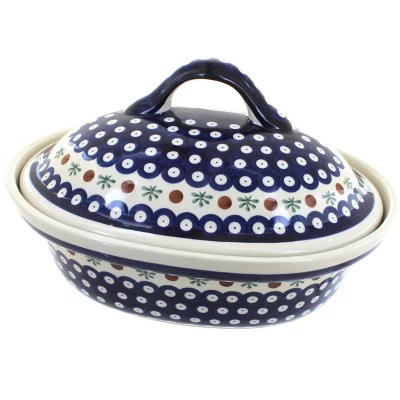 Blue Rose Polish Pottery 1158 Zaklady Roaster With Lid 7 Blue Rose Polish Pottery 1158 Zaklady Roaster With Lid - Image 5