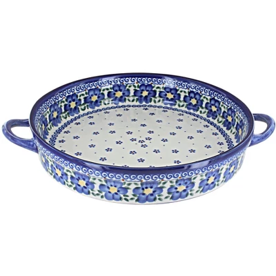 Blue Rose Polish Pottery 182 Vena Large Round Baker With Handles 7 Blue Rose Polish Pottery 182 Vena Large Round Baker With Handles - Image 5