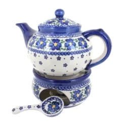Blue Rose Polish Pottery 1886 Vena Teapot With Warmer & Candle Holder -Blue Rose Pottery Store GUEST 21993309 a7aa 4647 bb33 d74839743729