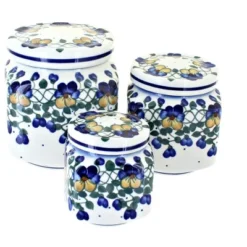 Blue Rose Polish Pottery 1300 WR Unikat 3 Piece Canister Set
