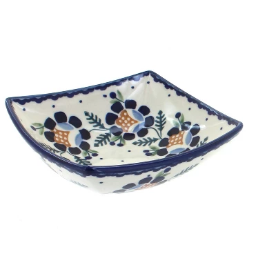 Blue Rose Polish Pottery M105 Manufaktura Small Square Bowl 6 Blue Rose Polish Pottery M105 Manufaktura Small Square Bowl - Image 4