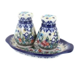 Blue Rose Polish Pottery 42 Vena Salt & Pepper Shakers With Tray -Blue Rose Pottery Store GUEST 290fd345 5bb8 4780 b2c7 40ddf403a71f
