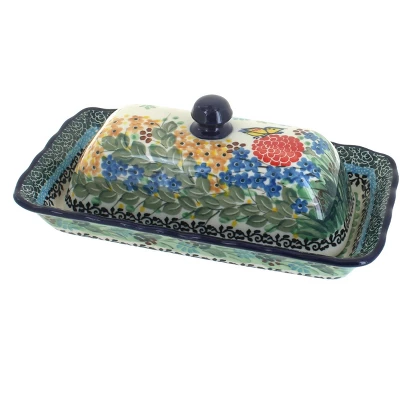 Blue Rose Polish Pottery A65 Ceramika Artystyczna Butter Dish 11 Blue Rose Polish Pottery A65 Ceramika Artystyczna Butter Dish - Image 9