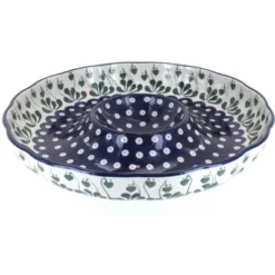 Blue Rose Polish Pottery A23 Ceramika Artystyczna Chip & Dip Plate