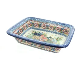 Blue Rose Polish Pottery 856 Ceramika Artystyczna Small Rectangular Baker