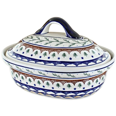 Blue Rose Polish Pottery 1158 Zaklady Roaster With Lid 4 Blue Rose Polish Pottery 1158 Zaklady Roaster With Lid - Image 2