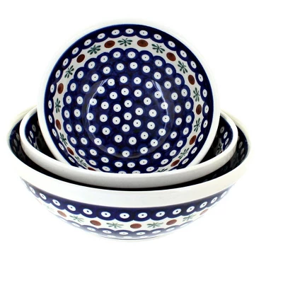 Blue Rose Polish Pottery 1400- Zaklady 3 Piece Serving Bowl Set 5 Blue Rose Polish Pottery 1400- Zaklady 3 Piece Serving Bowl Set - Image 3