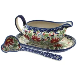 Blue Rose Polish Pottery S119 Manufaktura Gravy Boat Plate & Ladle -Blue Rose Pottery Store GUEST 344428dc bc35 47c5 8bd4 4287e0f204e6
