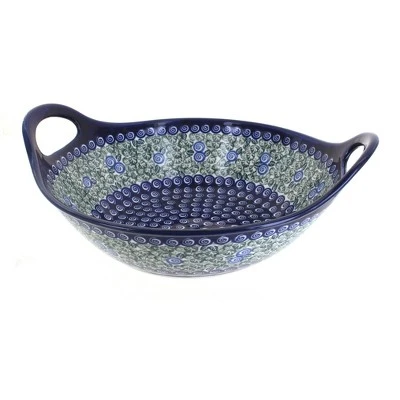 Blue Rose Polish Pottery 1347 Zaklady Deep Bowl With Handles 9 Blue Rose Polish Pottery 1347 Zaklady Deep Bowl With Handles - Image 7