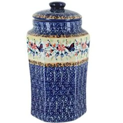 Blue Rose Polish Pottery P177 Manufaktura Large Canister With Seals