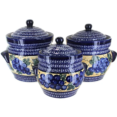 Blue Rose Polish Pottery 1120 Zaklady Large Canister Set 6 Blue Rose Polish Pottery 1120 Zaklady Large Canister Set - Image 4