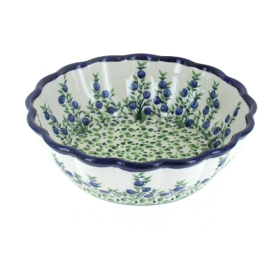 Blue Rose Polish Pottery 1278 Zaklady Medium Scallop Bowl 6 Blue Rose Polish Pottery 1278 Zaklady Medium Scallop Bowl - Image 4