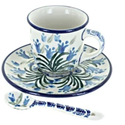 Blue Rose Polish Pottery B10-A93 Ceramika Artystyczna Espresso Cup & Saucer With Spoon -Blue Rose Pottery Store GUEST 3e808265 e6de 4099 8780 3d52d1eb662c