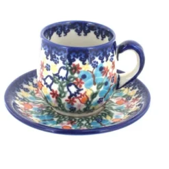 Blue Rose Polish Pottery 222 Vena Espresso Cup & Saucer -Blue Rose Pottery Store GUEST 40143700 e58a 4f04 848d 684940329ea6