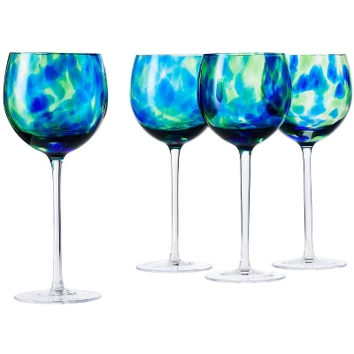 Blue Rose Polish Pottery Hand Blown Large Wine Glass Set 5 Blue Rose Polish Pottery Hand Blown Large Wine Glass Set - Image 3