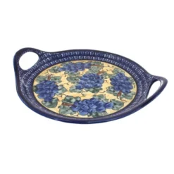 Blue Rose Polish Pottery 1333 Zaklady Round Serving Tray With Handles -Blue Rose Pottery Store GUEST 4857a57d fd44 4210 ace3 fbfddfacbfd9