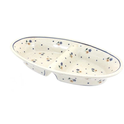 Blue Rose Polish Pottery 1280 Zaklady Divided Dish 4 Blue Rose Polish Pottery 1280 Zaklady Divided Dish - Image 2