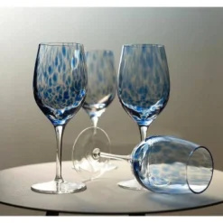 Blue Rose Polish Pottery Hand Blown Wine Glass Set