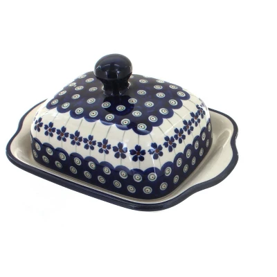 Blue Rose Polish Pottery 858 Zaklady Square Butter Dish 5 Blue Rose Polish Pottery 858 Zaklady Square Butter Dish - Image 3