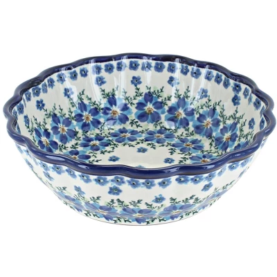 Blue Rose Polish Pottery 1278 Zaklady Medium Scallop Bowl 5 Blue Rose Polish Pottery 1278 Zaklady Medium Scallop Bowl - Image 3