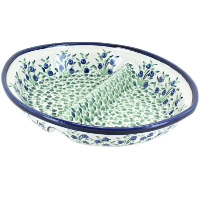 Blue Rose Polish Pottery 1216 Zaklady Large Divided Dish 4 Blue Rose Polish Pottery 1216 Zaklady Large Divided Dish - Image 2