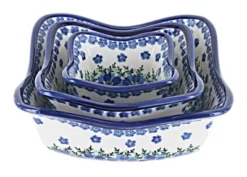 Blue Rose Polish Pottery 193012 Zaklady Square Scallop Bowl Set