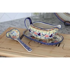 Blue Rose Polish Pottery S119 Manufaktura Gravy Boat & Plate