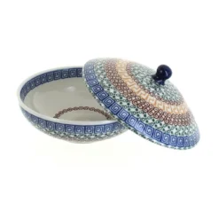 Blue Rose Polish Pottery C55 Ceramika Artystyczna Covered Bowl