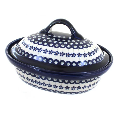 Blue Rose Polish Pottery 1158 Zaklady Roaster With Lid 5 Blue Rose Polish Pottery 1158 Zaklady Roaster With Lid - Image 3