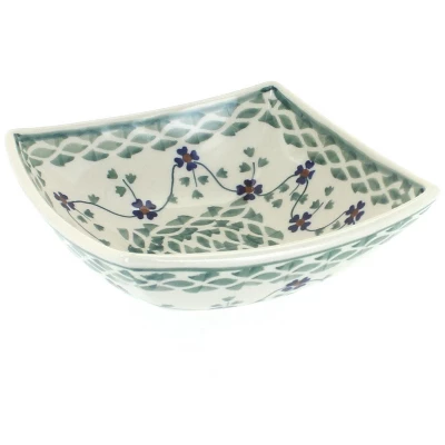 Blue Rose Polish Pottery M105 Manufaktura Small Square Bowl 4 Blue Rose Polish Pottery M105 Manufaktura Small Square Bowl - Image 2