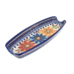 Blue Rose Polish Pottery 159-Vena Corn On The Cob Dish