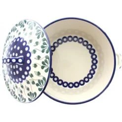 Blue Rose Polish Pottery 278 Ceramika Artystyczna Covered Round Baker