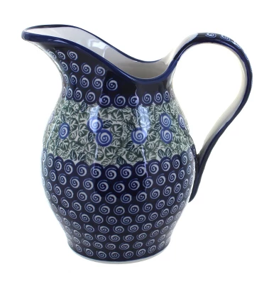 Blue Rose Polish Pottery 1160 Zaklady Pitcher 4 Blue Rose Polish Pottery 1160 Zaklady Pitcher - Image 2