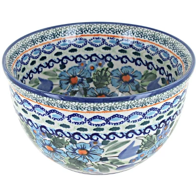 Blue Rose Polish Pottery 984 Zaklady Small Mixing Bowl 4 Blue Rose Polish Pottery 984 Zaklady Small Mixing Bowl - Image 2