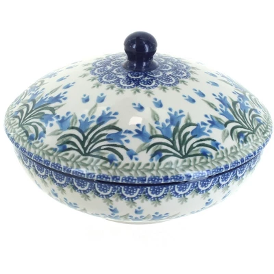 Blue Rose Polish Pottery C55 Ceramika Artystyczna Covered Bowl 9 Blue Rose Polish Pottery C55 Ceramika Artystyczna Covered Bowl - Image 7